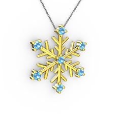 Akuamarin 14 ayar altın kolye (40 cm gümüş rolo zincir)