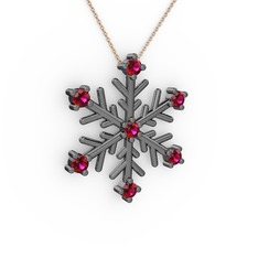 Rodolit garnet 925 ayar siyah rodyum kaplama gümüş kolye (40 cm rose altın rolo zincir)