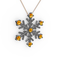 Lael Kar Tanesi Kolye - Sitrin 925 ayar siyah rodyum kaplama gümüş kolye (40 cm rose altın rolo zincir) #1fp9r91