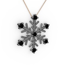 Lael Kar Tanesi Kolye - Siyah zirkon 925 ayar siyah rodyum kaplama gümüş kolye (40 cm rose altın rolo zincir) #1g4rv3c