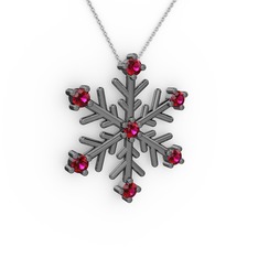 Lael Kar Tanesi Kolye - Rodolit garnet 925 ayar siyah rodyum kaplama gümüş kolye (40 cm gümüş rolo zincir) #1gy7jrm
