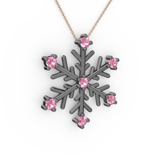 Lael Kar Tanesi Kolye - Pembe kuvars 925 ayar siyah rodyum kaplama gümüş kolye (40 cm rose altın rolo zincir) #1ij9xh1