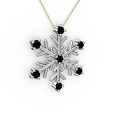 Lael Kar Tanesi Kolye - Siyah zirkon 8 ayar beyaz altın kolye (40 cm altın rolo zincir) #1jcl8ao