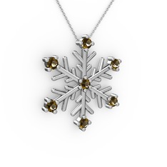 Lael Kar Tanesi Kolye - Dumanlı kuvars 8 ayar beyaz altın kolye (40 cm gümüş rolo zincir) #1kujron