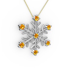 Lael Kar Tanesi Kolye - Sitrin 14 ayar beyaz altın kolye (40 cm gümüş rolo zincir) #1o9hdym