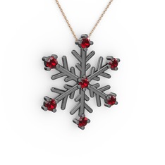Lael Kar Tanesi Kolye - Garnet 925 ayar siyah rodyum kaplama gümüş kolye (40 cm rose altın rolo zincir) #1ojtlbf