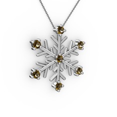 Lael Kar Tanesi Kolye - Dumanlı kuvars 8 ayar beyaz altın kolye (40 cm gümüş rolo zincir) #1osvez8