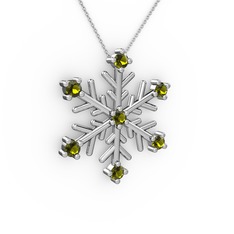 Lael Kar Tanesi Kolye - Peridot 8 ayar beyaz altın kolye (40 cm gümüş rolo zincir) #1qpzg51
