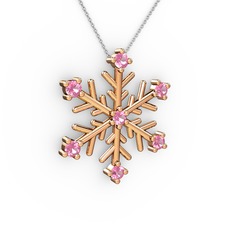 Lael Kar Tanesi Kolye - Pembe kuvars 18 ayar rose altın kolye (40 cm beyaz altın rolo zincir) #1r9gne8