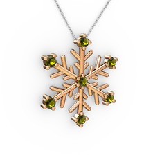 Lael Kar Tanesi Kolye - Peridot 8 ayar rose altın kolye (40 cm beyaz altın rolo zincir) #1wn00k3