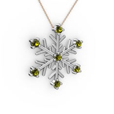 Lael Kar Tanesi Kolye - Peridot 18 ayar beyaz altın kolye (40 cm rose altın rolo zincir) #3wsikg