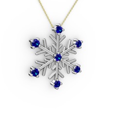 Lab safir 18 ayar beyaz altın kolye (40 cm gümüş rolo zincir)