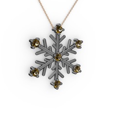 Lael Kar Tanesi Kolye - Dumanlı kuvars 925 ayar siyah rodyum kaplama gümüş kolye (40 cm gümüş rolo zincir) #6mlvzm