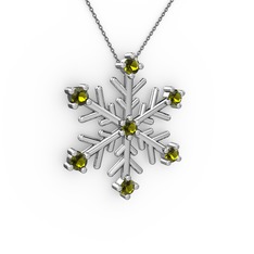 Lael Kar Tanesi Kolye - Peridot 18 ayar beyaz altın kolye (40 cm gümüş rolo zincir) #7h3jdy