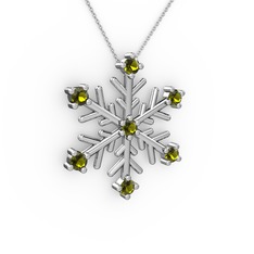 Peridot 14 ayar beyaz altın kolye (40 cm beyaz altın rolo zincir)