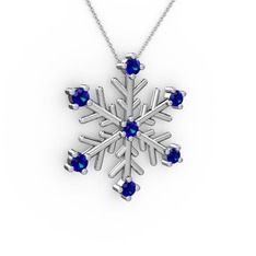 Lab safir 925 ayar gümüş kolye (40 cm beyaz altın rolo zincir)
