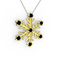 Lael Kar Tanesi Kolye - Siyah zirkon 8 ayar altın kolye (40 cm gümüş rolo zincir) #8k1074