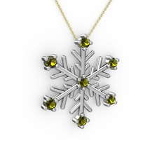 Peridot 8 ayar beyaz altın kolye (40 cm altın rolo zincir)