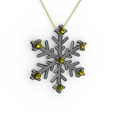 Lael Kar Tanesi Kolye - Peridot 925 ayar siyah rodyum kaplama gümüş kolye (40 cm altın rolo zincir) #h3gu6k