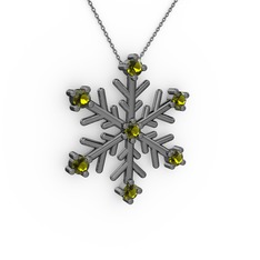 Lael Kar Tanesi Kolye - Peridot 925 ayar siyah rodyum kaplama gümüş kolye (40 cm gümüş rolo zincir) #lnjuwm