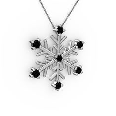 Lael Kar Tanesi Kolye - Siyah zirkon 14 ayar beyaz altın kolye (40 cm gümüş rolo zincir) #qc4ejg