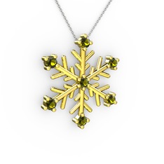 Lael Kar Tanesi Kolye - Peridot 14 ayar altın kolye (40 cm beyaz altın rolo zincir) #t51bqe