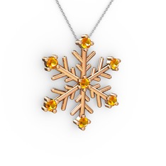 Lael Kar Tanesi Kolye - Sitrin 8 ayar rose altın kolye (40 cm beyaz altın rolo zincir) #vrieu2