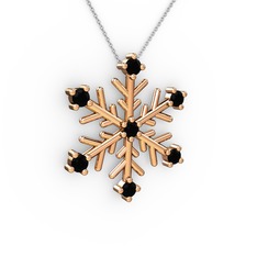 Lael Kar Tanesi Kolye - Siyah zirkon 8 ayar rose altın kolye (40 cm beyaz altın rolo zincir) #xzcsrw
