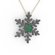 Vande Kar Tanesi Kolye - Yeşil kuvars 925 ayar siyah rodyum kaplama gümüş kolye (40 cm altın rolo zincir) #10z5ejg