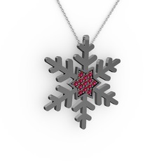Vande Kar Tanesi Kolye - Rodolit garnet 925 ayar siyah rodyum kaplama gümüş kolye (40 cm beyaz altın rolo zincir) #12j5514