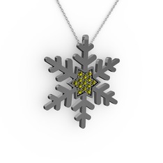 Vande Kar Tanesi Kolye - Peridot 925 ayar siyah rodyum kaplama gümüş kolye (40 cm beyaz altın rolo zincir) #12olxut