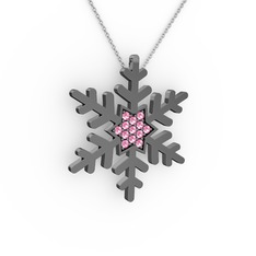 Vande Kar Tanesi Kolye - Pembe kuvars 925 ayar siyah rodyum kaplama gümüş kolye (40 cm beyaz altın rolo zincir) #12p8to5