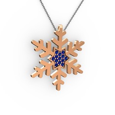 Vande Kar Tanesi Kolye - Lab safir 14 ayar rose altın kolye (40 cm gümüş rolo zincir) #14dgpqt