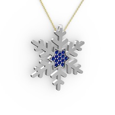 Lab safir 14 ayar beyaz altın kolye (40 cm altın rolo zincir)