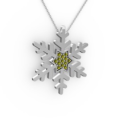 Vande Kar Tanesi Kolye - Peridot 14 ayar beyaz altın kolye (40 cm gümüş rolo zincir) #17vir8a