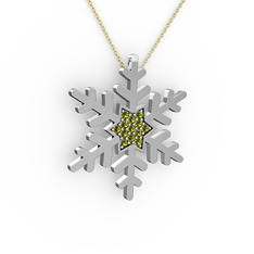 Vande Kar Tanesi Kolye - Peridot 8 ayar beyaz altın kolye (40 cm gümüş rolo zincir) #181f1oc