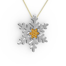 Vande Kar Tanesi Kolye - Sitrin 18 ayar beyaz altın kolye (40 cm gümüş rolo zincir) #182o17e