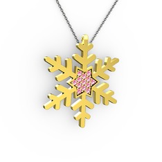 Vande Kar Tanesi Kolye - Pembe kuvars 14 ayar altın kolye (40 cm gümüş rolo zincir) #18b0xy4