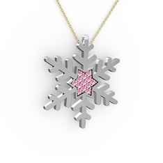 Pembe kuvars 18 ayar beyaz altın kolye (40 cm altın rolo zincir)