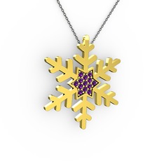 Vande Kar Tanesi Kolye - Ametist 8 ayar altın kolye (40 cm gümüş rolo zincir) #1fjenrn
