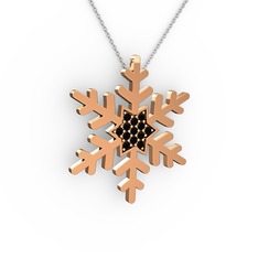 Vande Kar Tanesi Kolye - Siyah zirkon 14 ayar rose altın kolye (40 cm beyaz altın rolo zincir) #1hky5k2