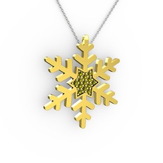 Vande Kar Tanesi Kolye - Peridot 14 ayar altın kolye (40 cm gümüş rolo zincir) #1j3m0l