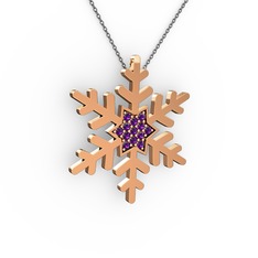 Vande Kar Tanesi Kolye - Ametist 14 ayar rose altın kolye (40 cm gümüş rolo zincir) #1jkywv1