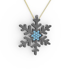 Akuamarin 925 ayar siyah rodyum kaplama gümüş kolye (40 cm altın rolo zincir)