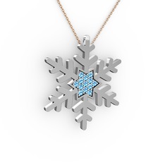Vande Kar Tanesi Kolye - Akuamarin 18 ayar beyaz altın kolye (40 cm rose altın rolo zincir) #1puxarw