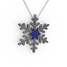 Vande Kar Tanesi Kolye - Lab safir 925 ayar siyah rodyum kaplama gümüş kolye (40 cm beyaz altın rolo zincir) #1qwsdce