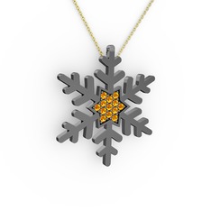 Vande Kar Tanesi Kolye - Sitrin 925 ayar siyah rodyum kaplama gümüş kolye (40 cm altın rolo zincir) #1savxaq