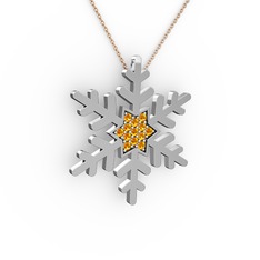 Vande Kar Tanesi Kolye - Sitrin 14 ayar beyaz altın kolye (40 cm gümüş rolo zincir) #1shtxx