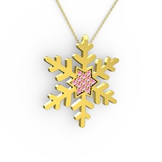 Vande Kar Tanesi Kolye - Pembe kuvars 8 ayar altın kolye (40 cm altın rolo zincir) #1snir4w