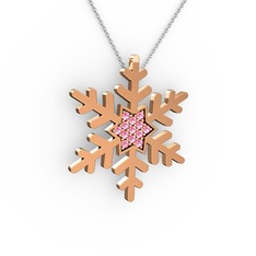 Pembe kuvars 14 ayar rose altın kolye (40 cm beyaz altın rolo zincir)